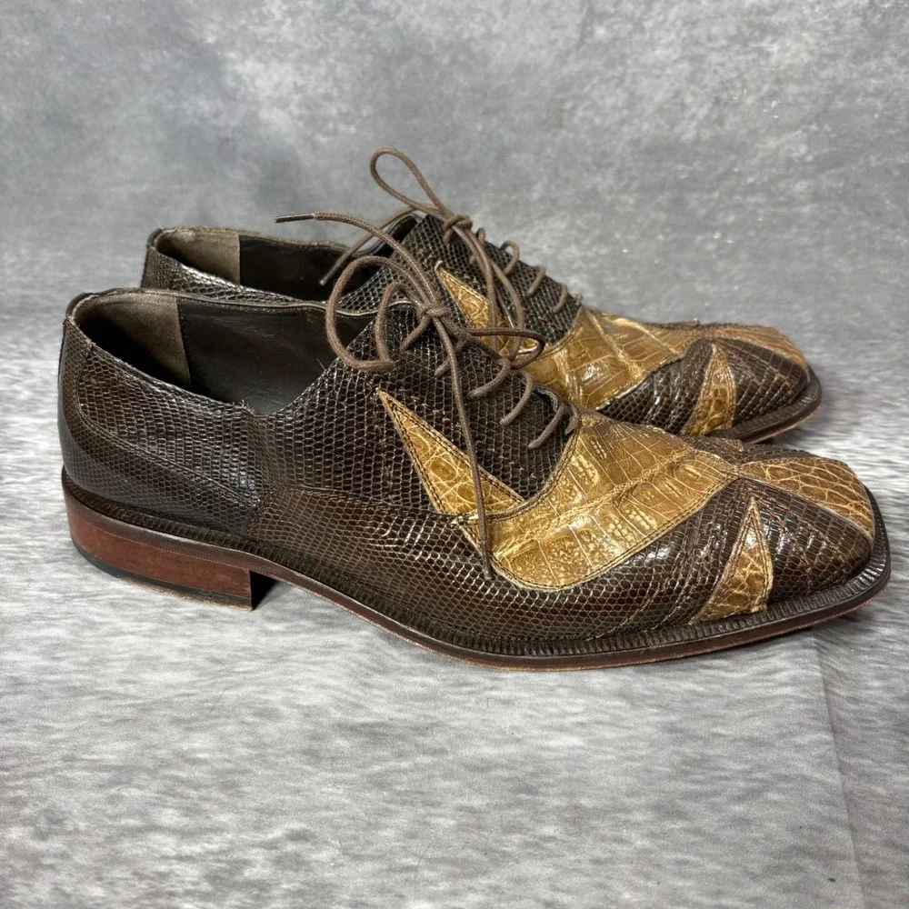 Vintage David Eden Lizard Skin Alligator Patchwork Oxford Dress Shoes Mens 9.5